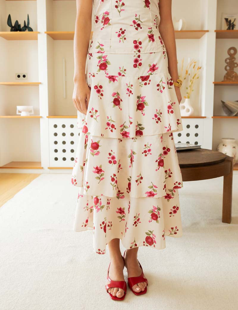 Natural-colored skirt & pink flowers Liaya
