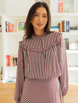 Manuela sky blue and burgundy striped blouse
