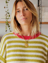 Pull écru, olive & fuchsia Mendi