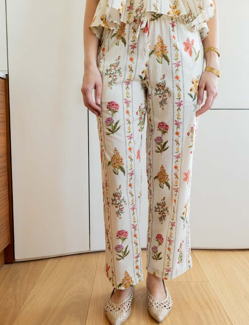 Pantalon écru & fleurs Martis