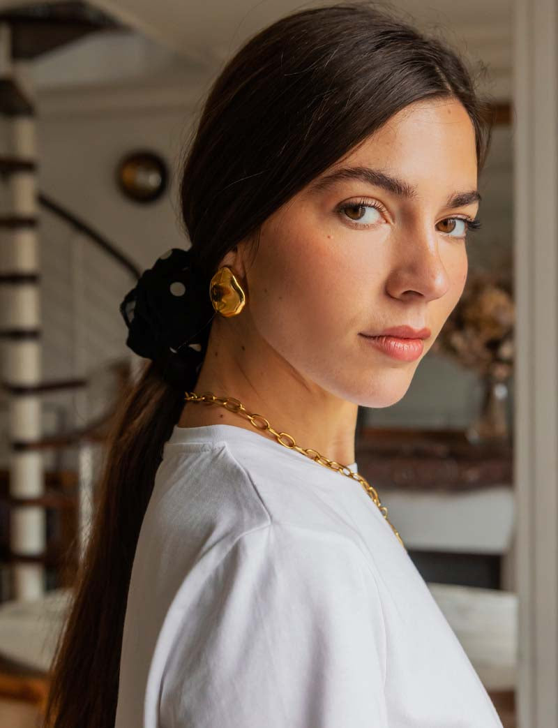 Black scrunchie with white polka dots