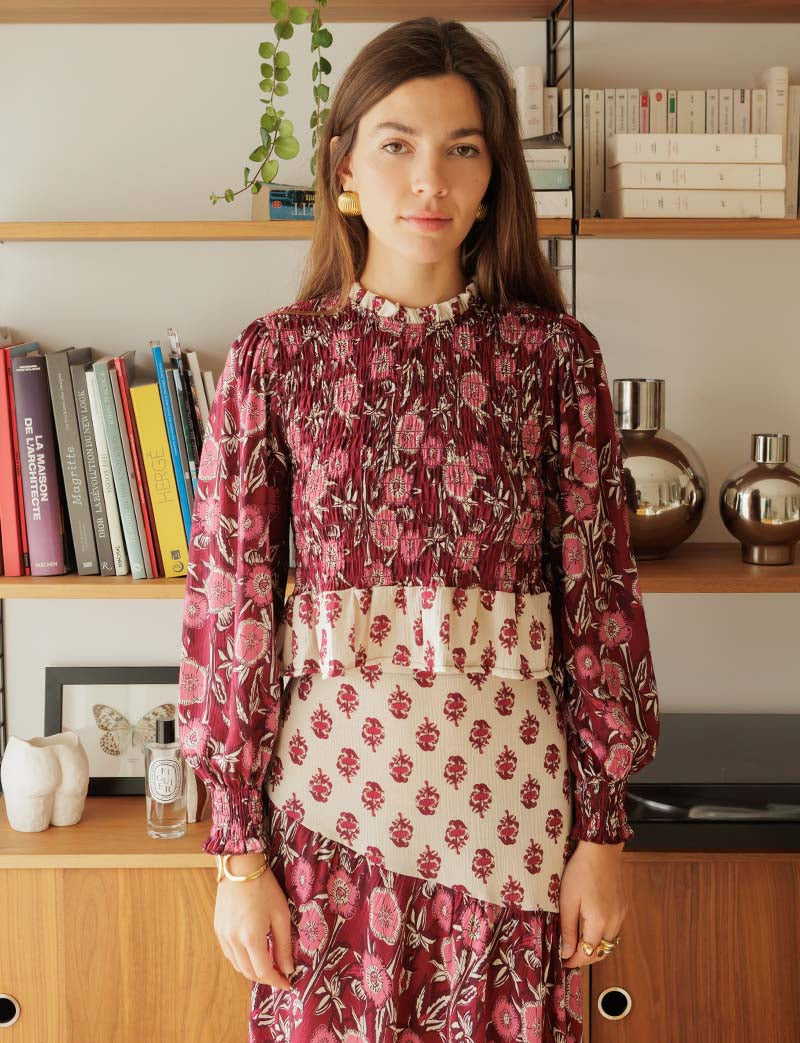 Blouse bordeaux fleurie Palomy
