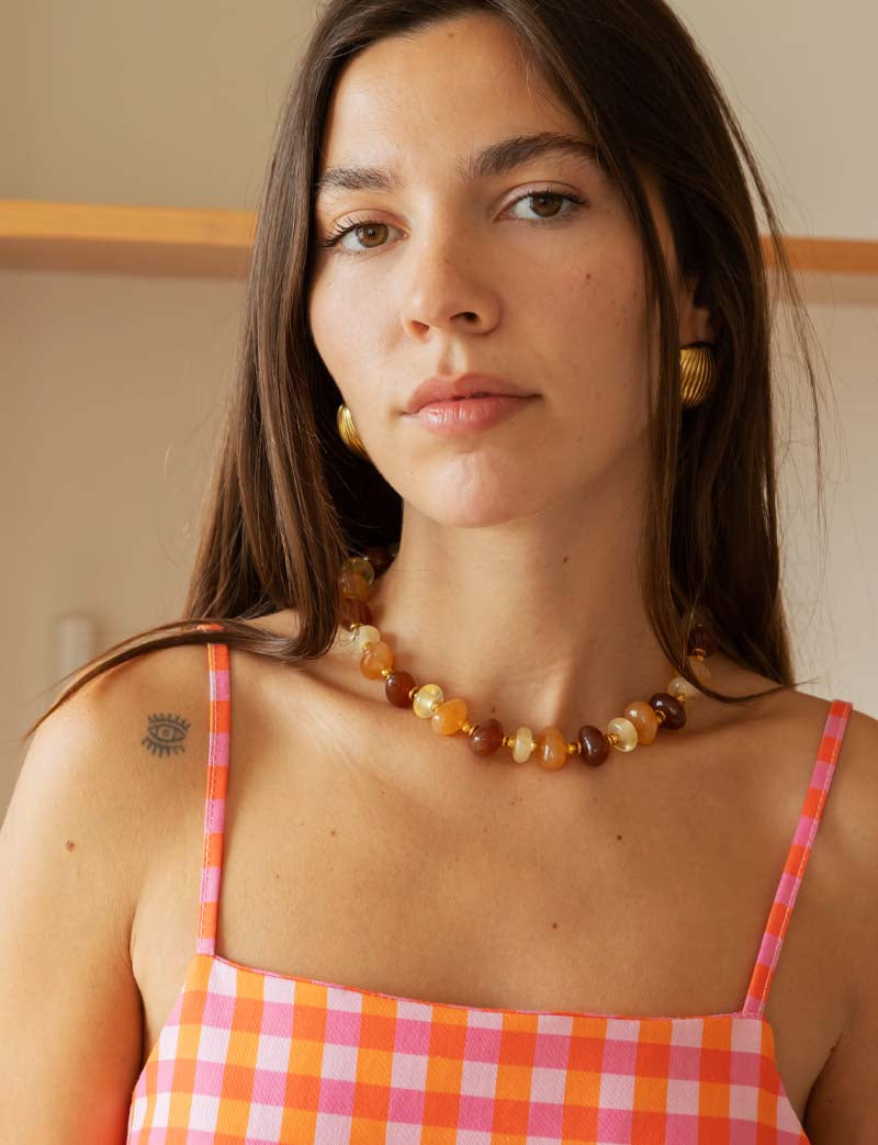 Robe vichy rose & orange Tela