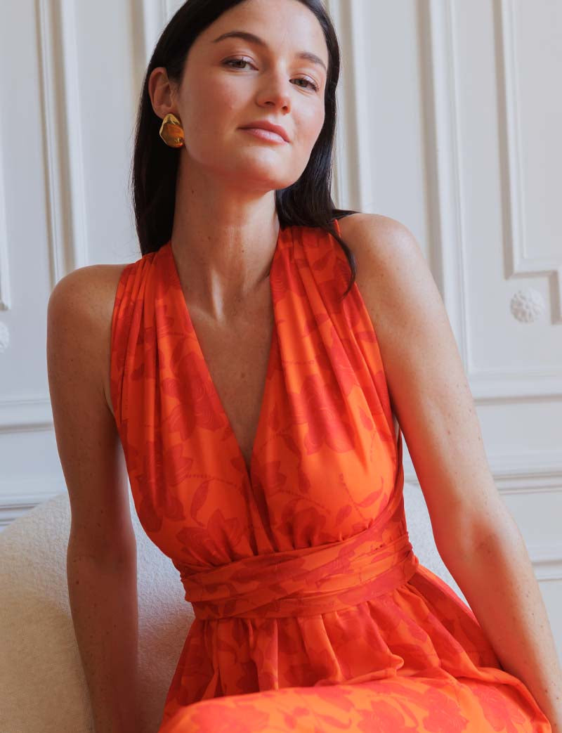 Robe orange fleurie Carmela
