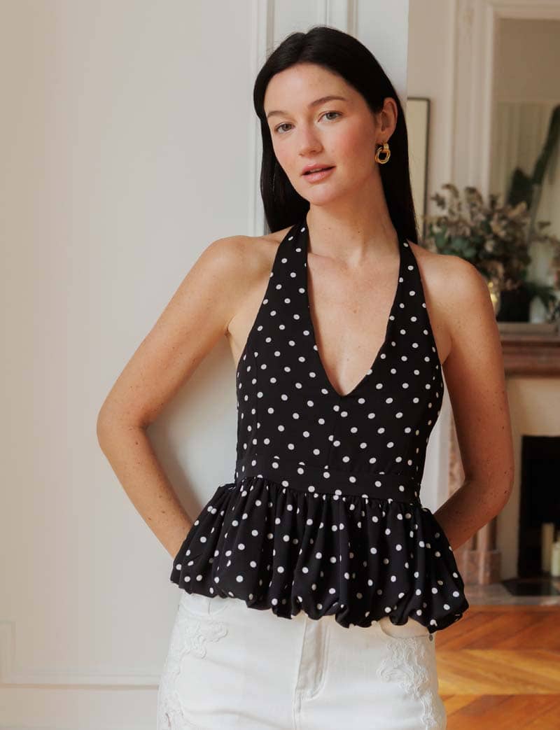 Top noir à pois blancs Yosh