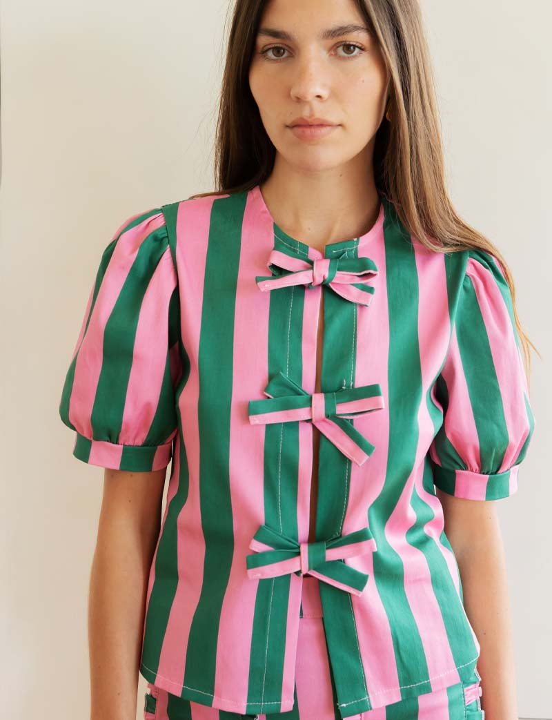 Pink and green striped blouse Orela
