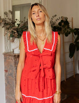Top en broderie rouge Mosa