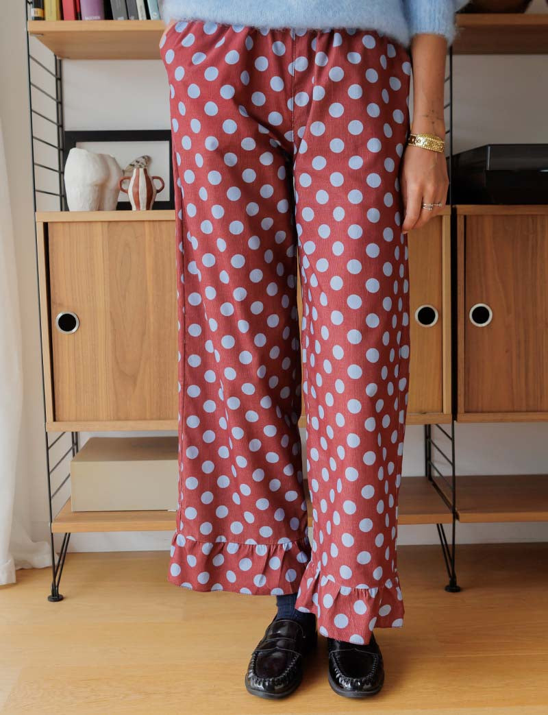 Pantalon bordeaux à pois ciel Arthur