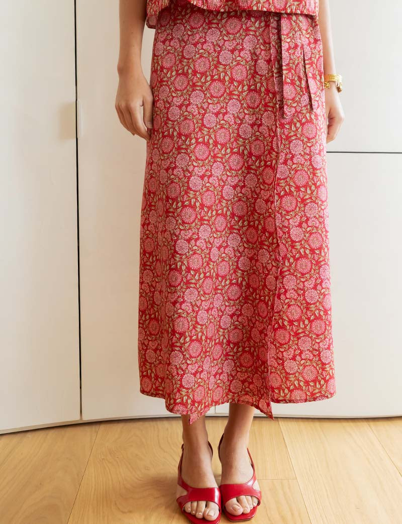 Alberta red floral skirt