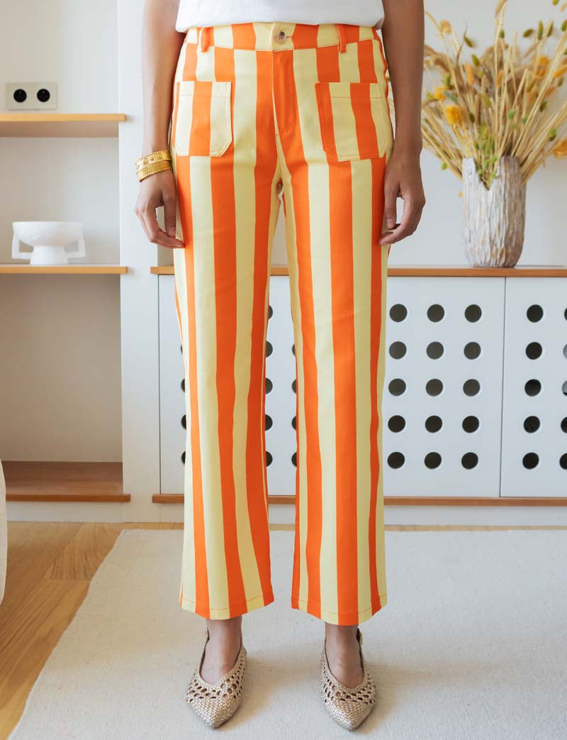 Aldo orange and yellow striped jeans