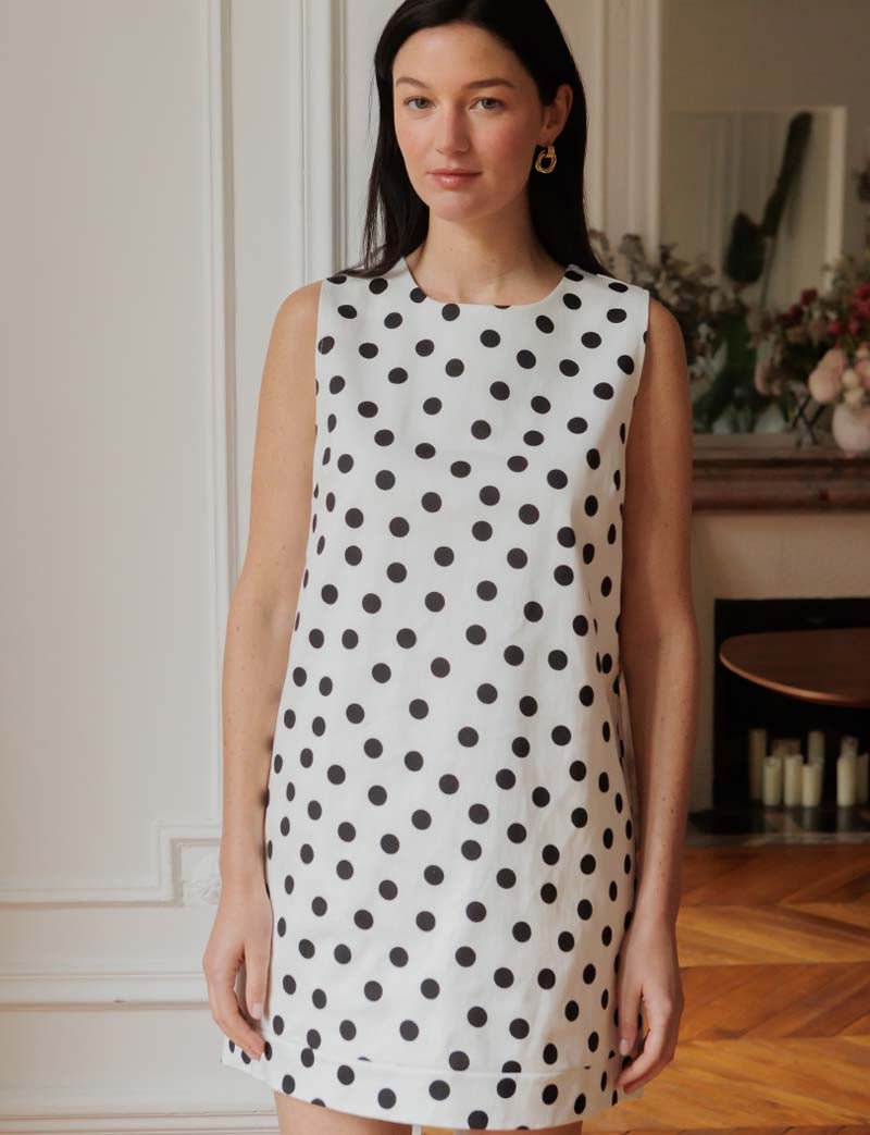 Robe blanche à pois noirs Rini