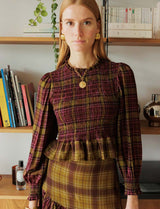 Palomy plum & olive checked blouse