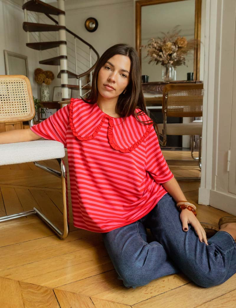Camiseta roja y rosa Popi