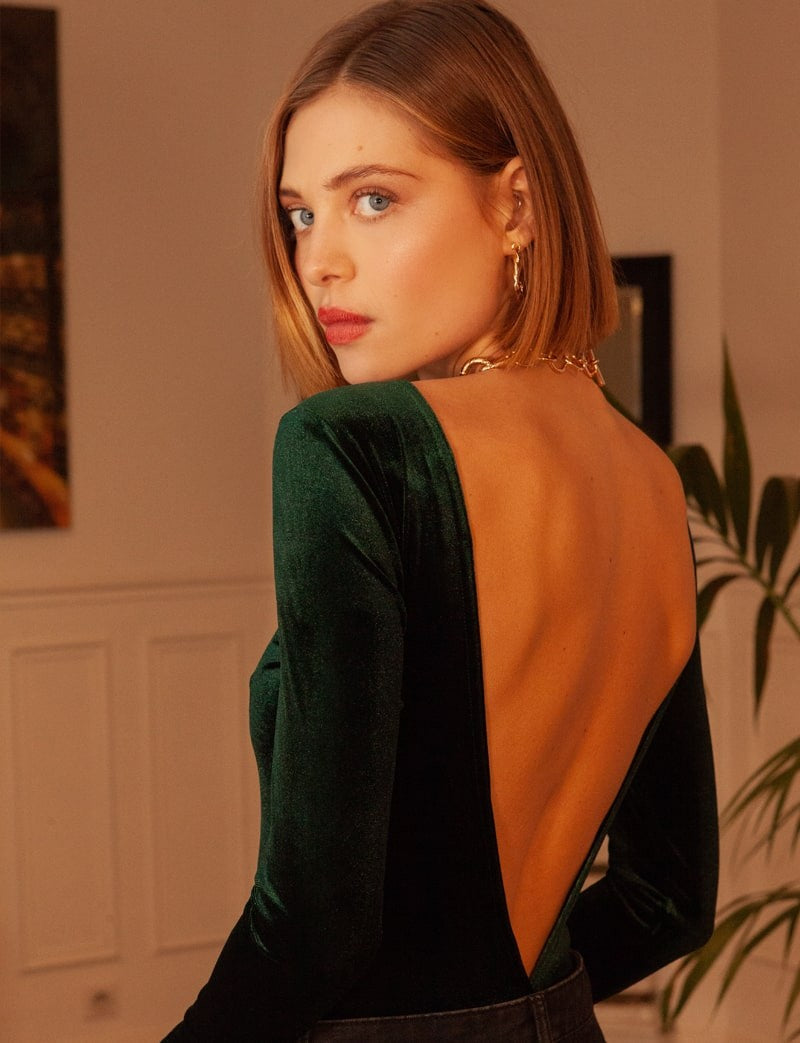 Coco green velvet bodysuit