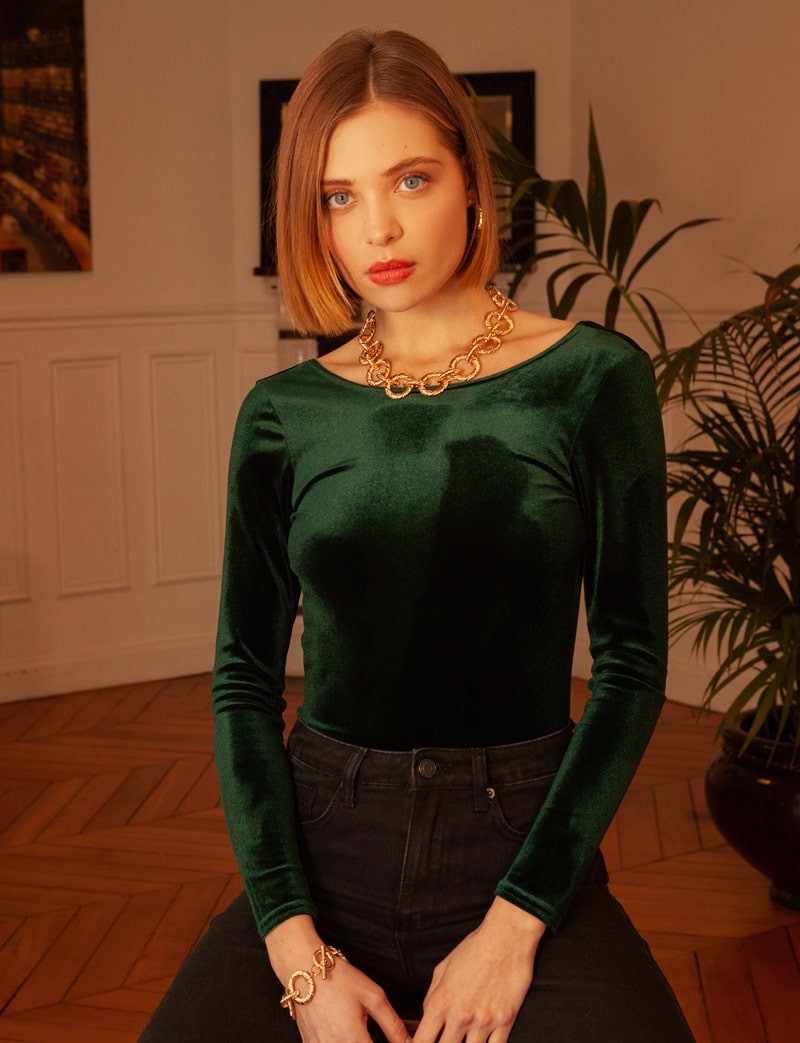 Coco green velvet bodysuit