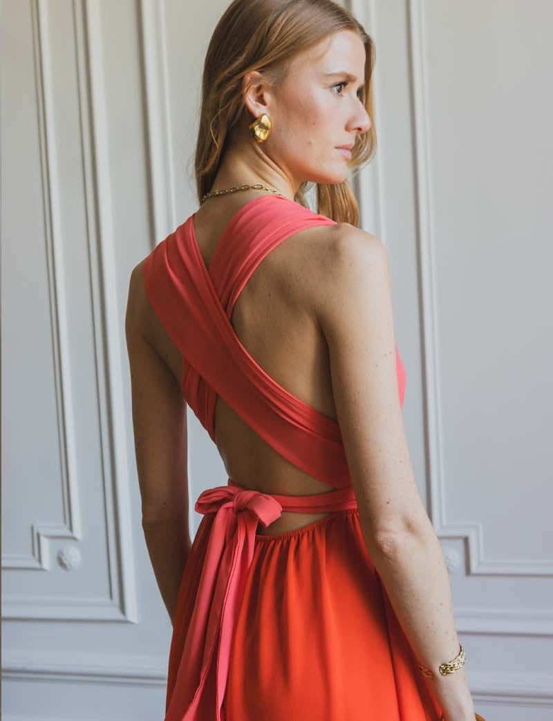 Vestido coral y sanguina Suzana