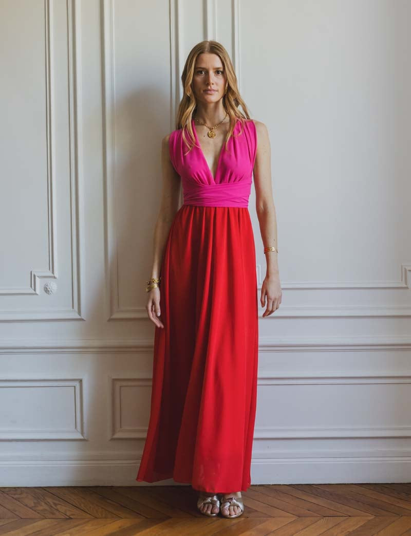Vestido fucsia y rojo Suzana