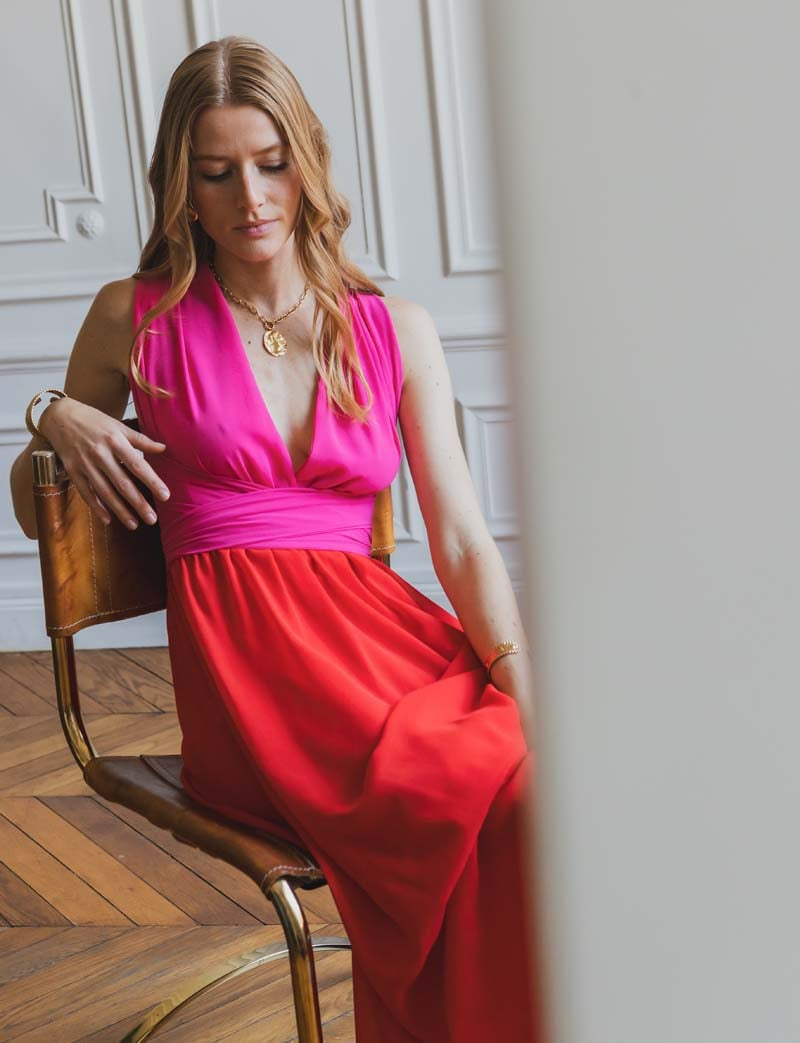 Vestido fucsia y rojo Suzana