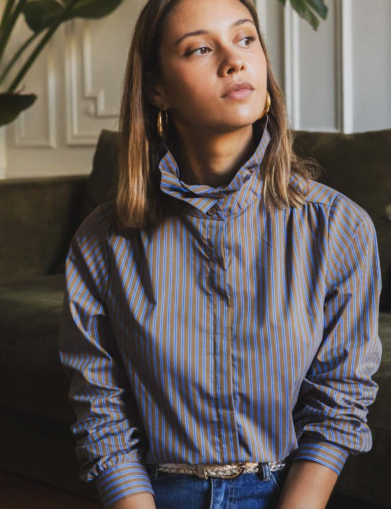 Chemise olive & bleue Fany