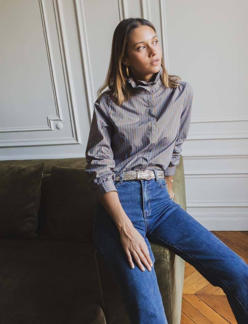 Chemise olive & bleue Fany