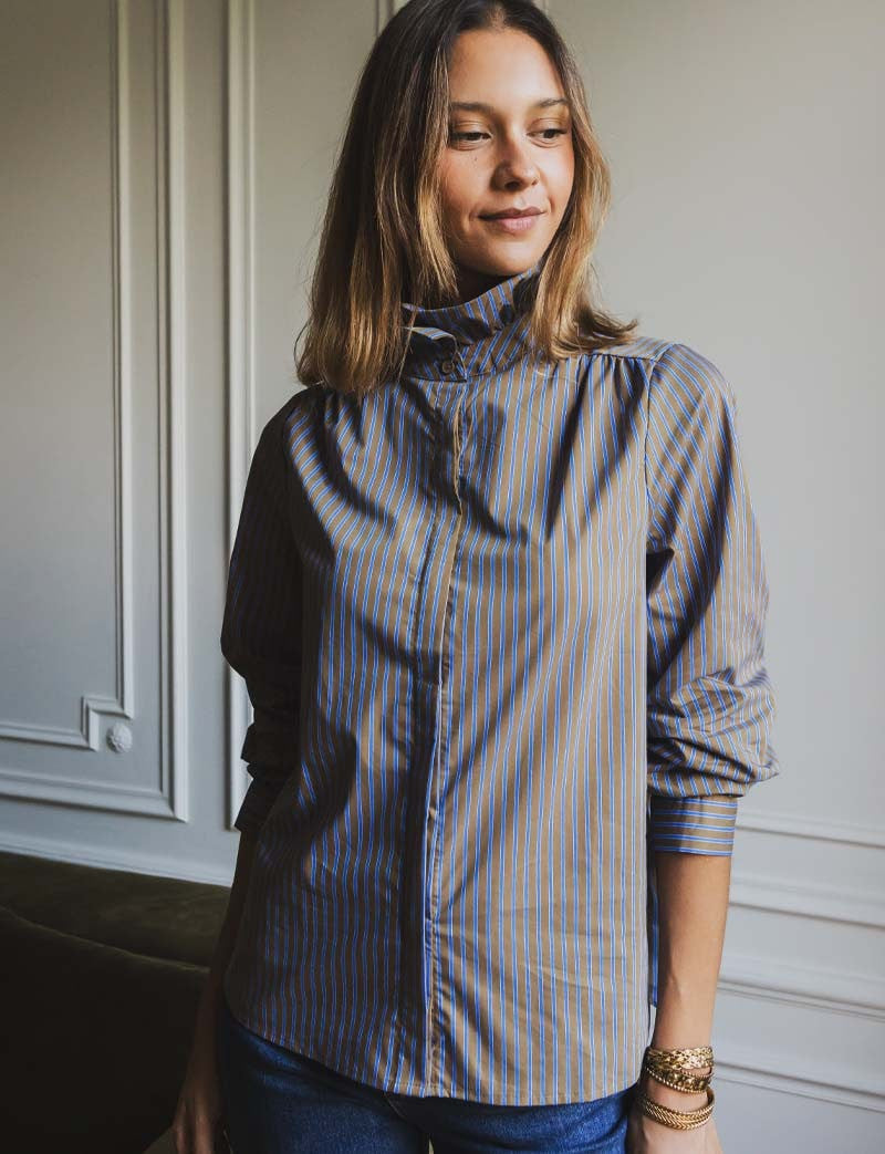 Chemise olive & bleue Fany