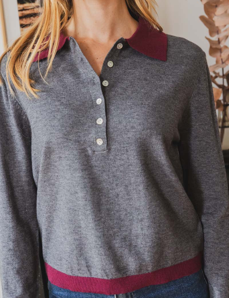 Polo gris & bordeaux Mike
