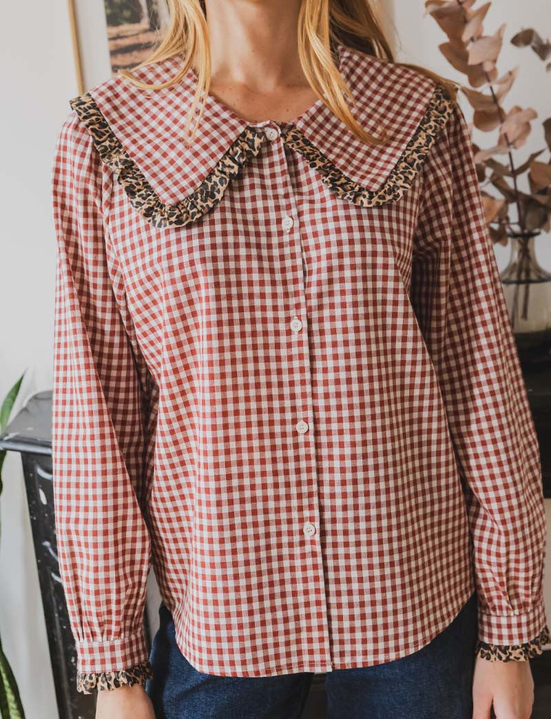 Chemise vichy rouge & léopard Astrid