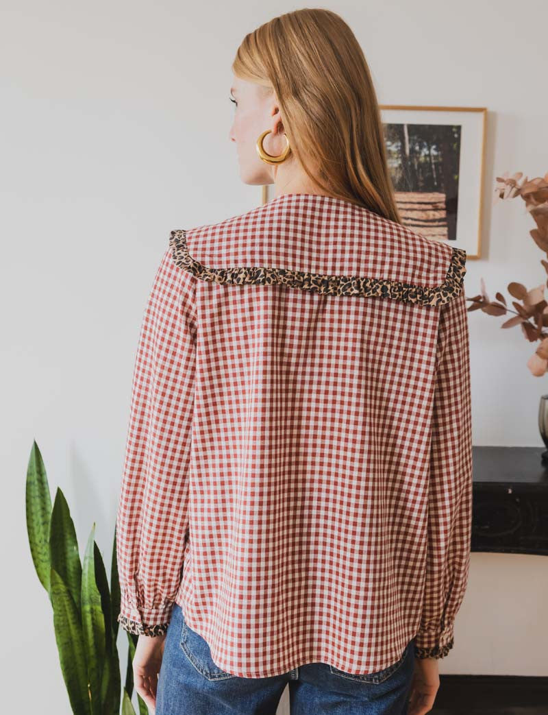 Chemise vichy rouge & léopard Astrid