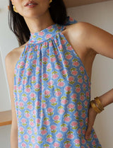 Robe bleue & fleurie Rosia