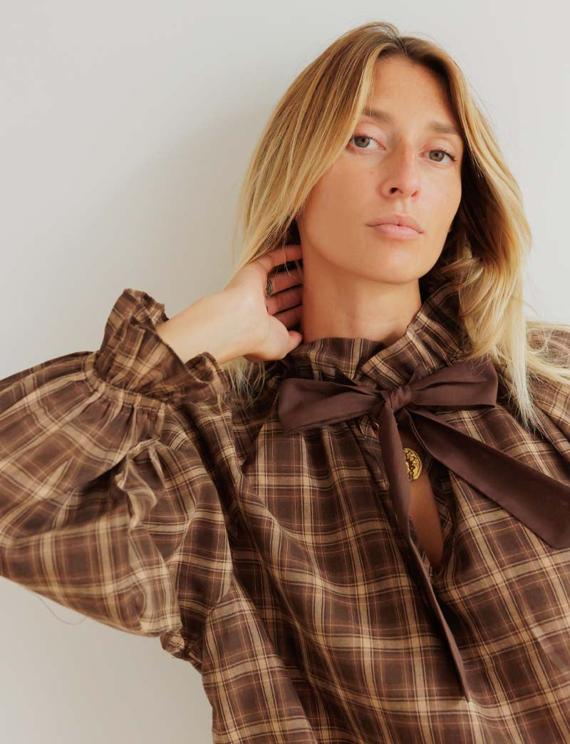 Blouse à carreaux marron Solla