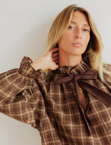 Blouse à carreaux marron Solla