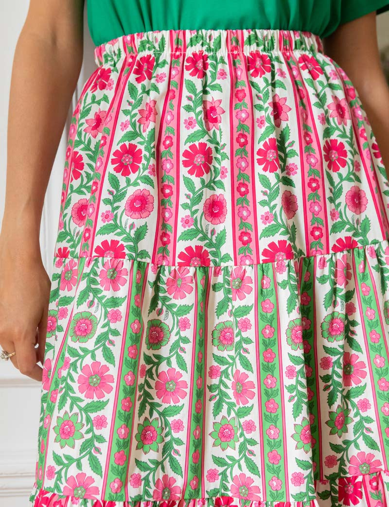 Jupe rose & verte fleurie Josy