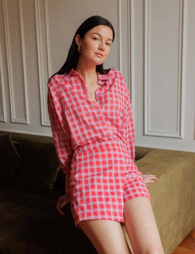 Chemise à carreaux & strass Lipa