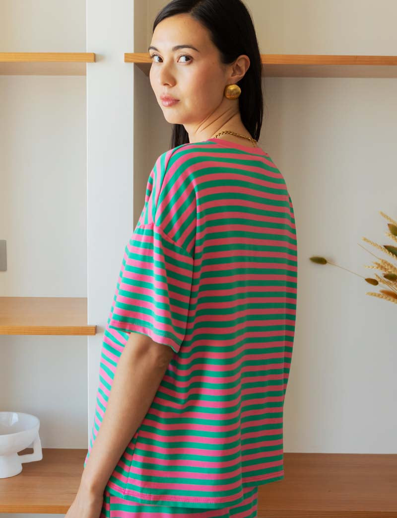 T-shirt vert & fuchsia Conrad