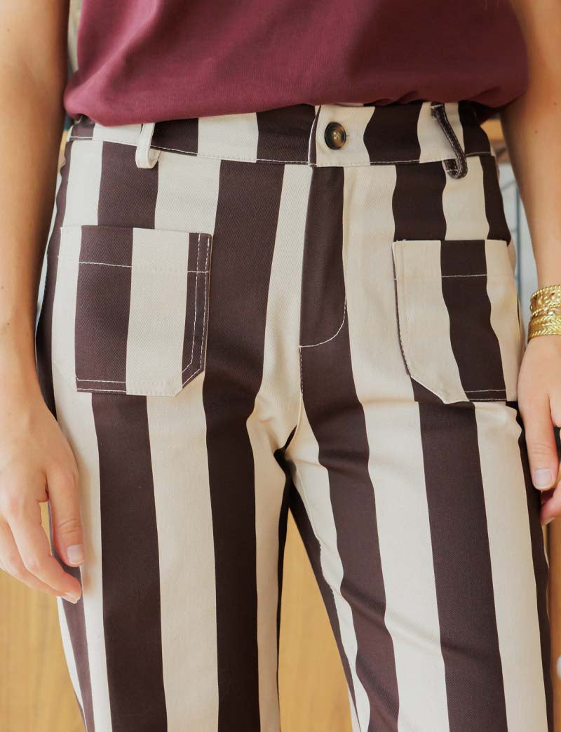 Aldo ecru & brown striped jeans