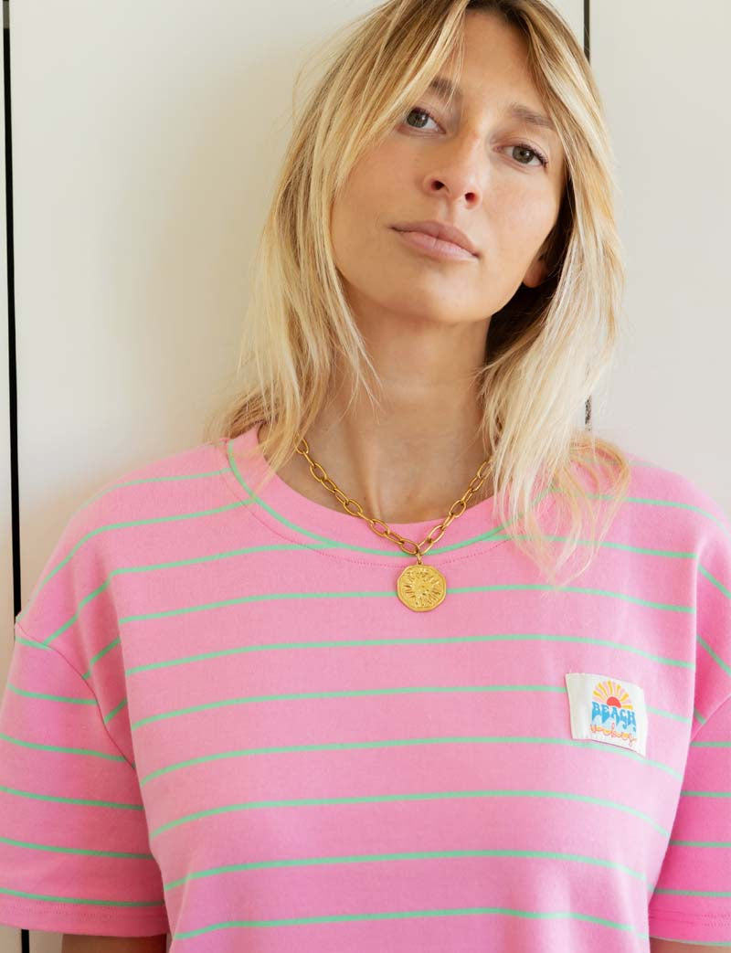 T-shirt rose & vert Beach Vibes