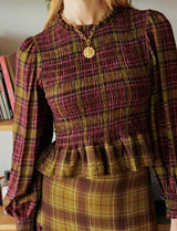 Palomy plum & olive checked blouse