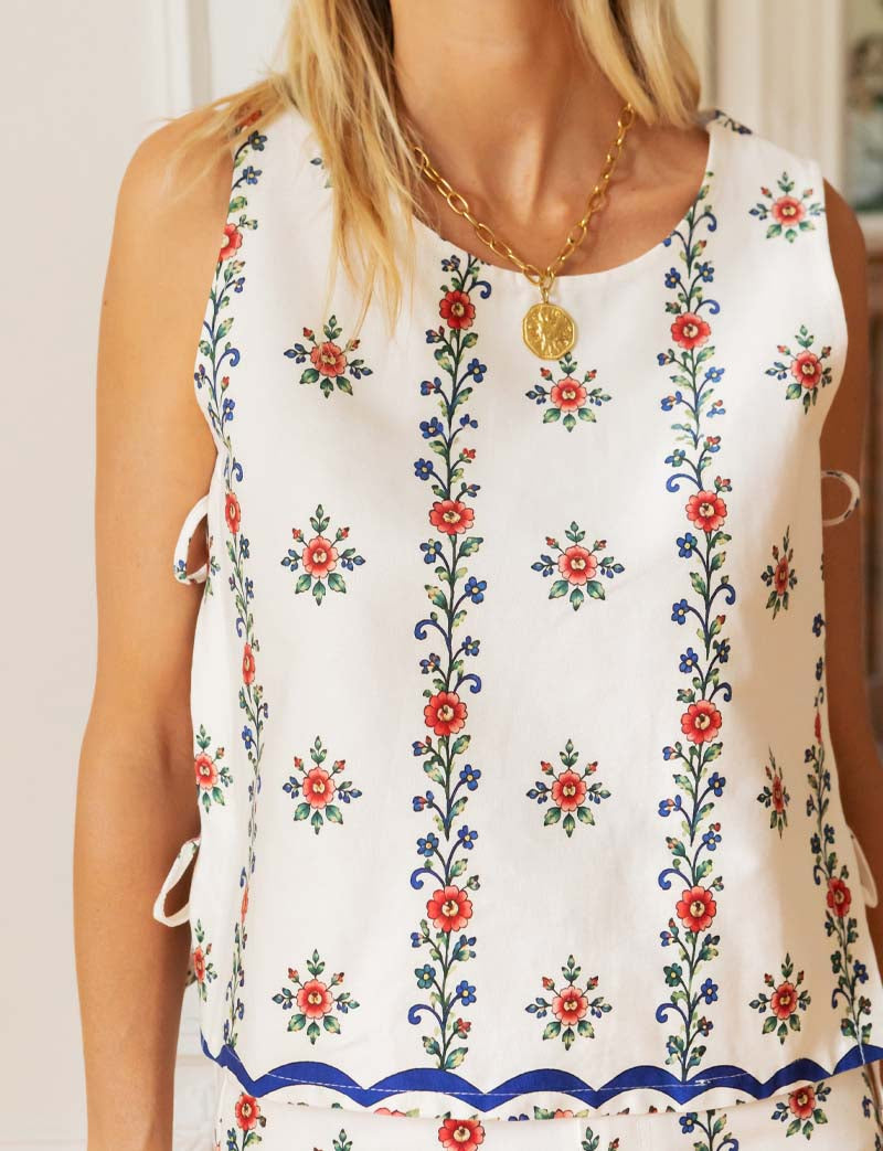 Top écru con flores Ansy
