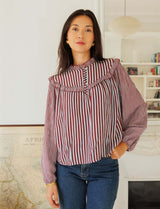 Manuela sky blue and burgundy striped blouse