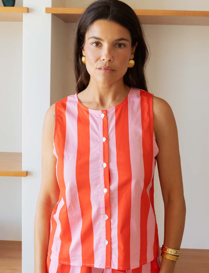 Rocio Pink & Red Striped Vest