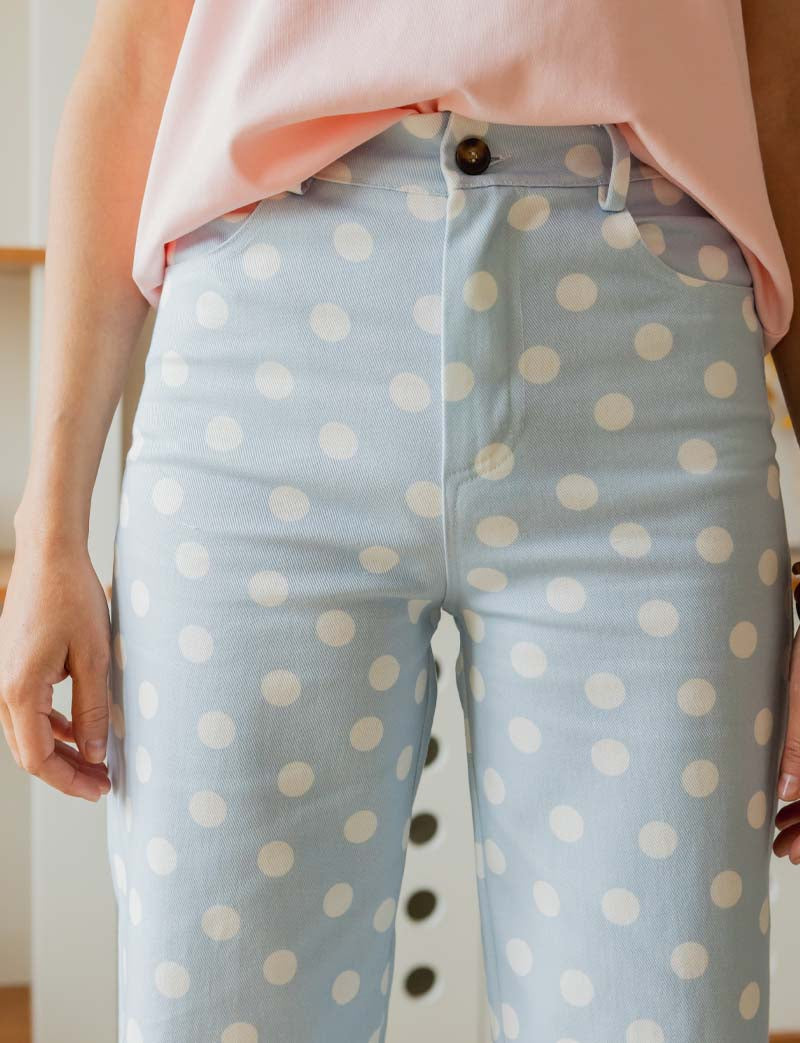 Sky blue jeans with white polka dots Roby