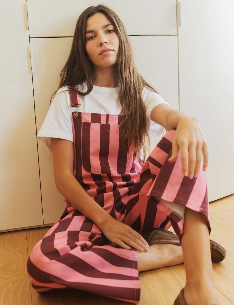 Burgundy & Pink Striped Overalls Roey