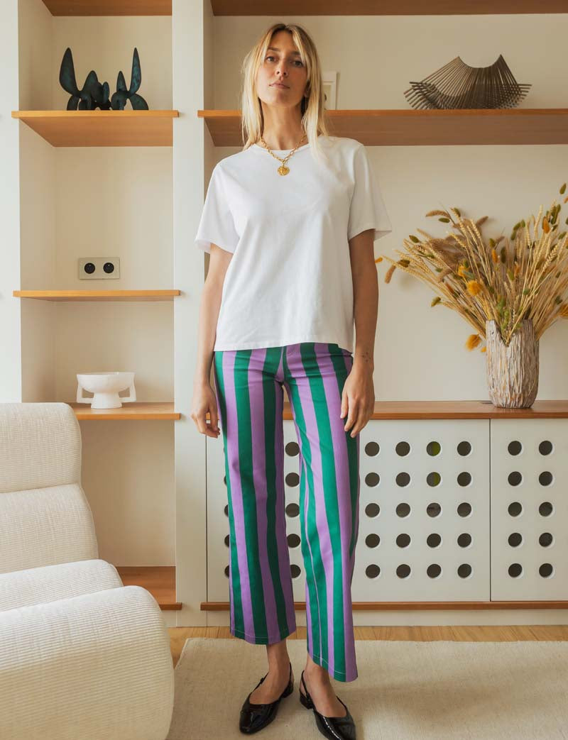 Purple and Green Striped Jeans Roby