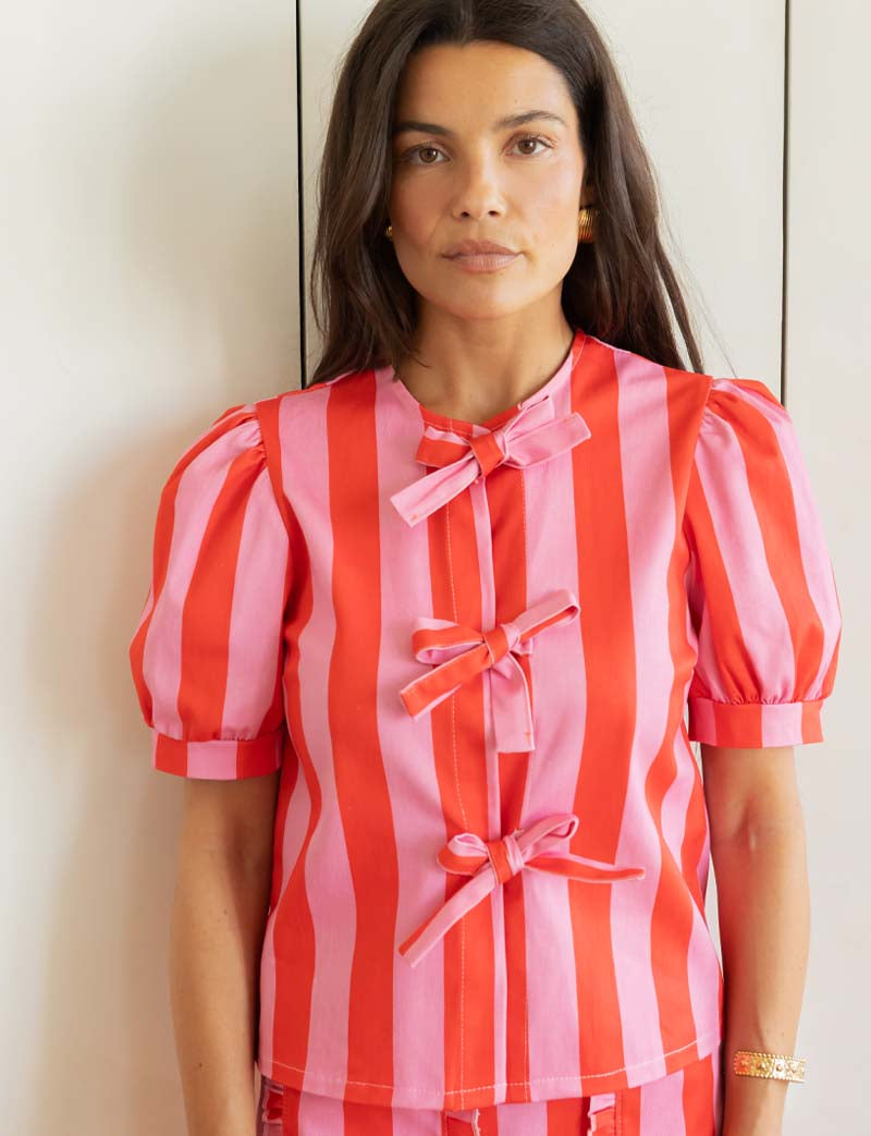 Orela Pink & Red Striped Blouse