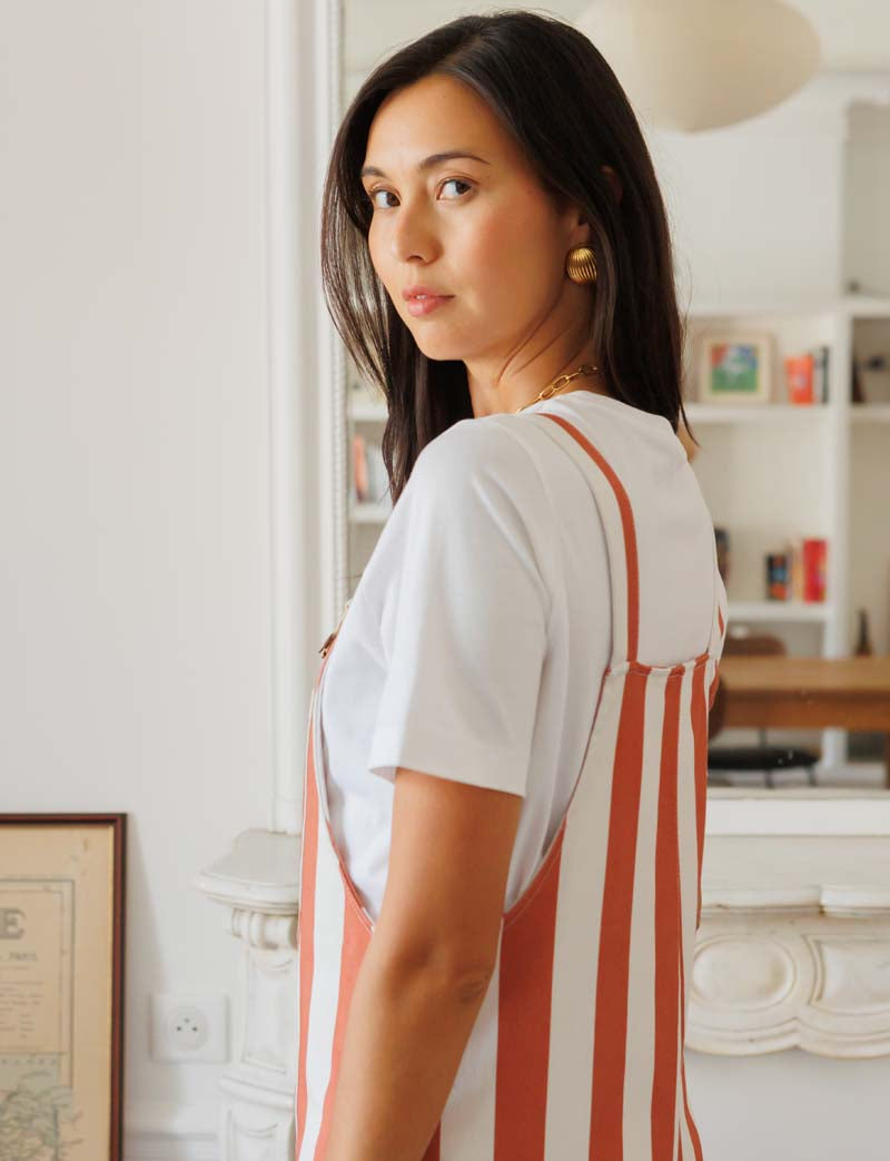 Roey terracotta-striped overalls