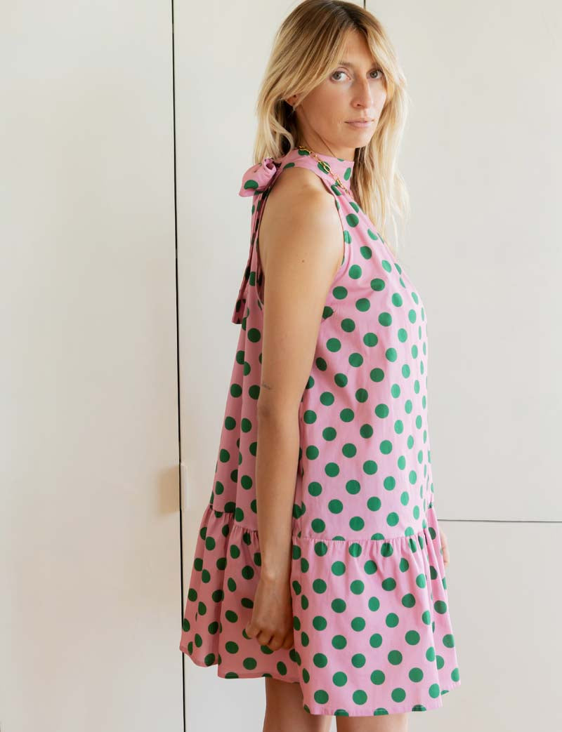Pink dress with green polka dots Rosia