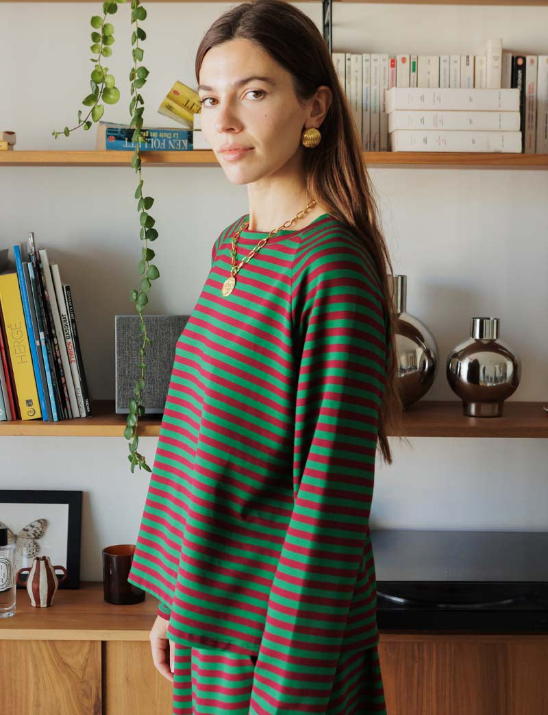 Green & burgundy Nati top