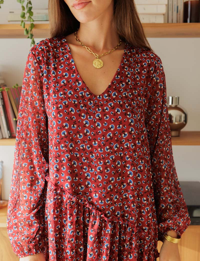 Robe bordeaux & fleurs Maeva