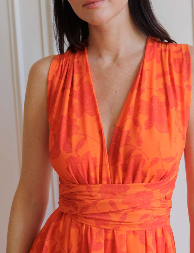 Robe orange fleurie Carmela