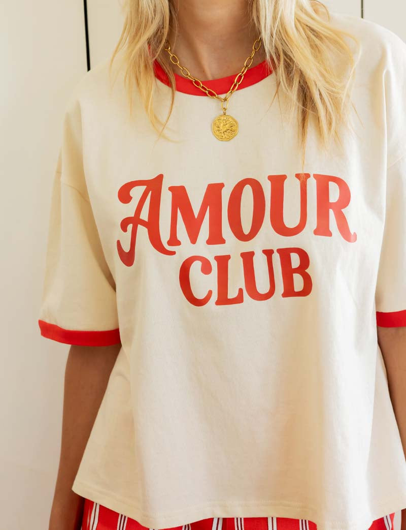 Ecru & Red Amour Club T-shirt